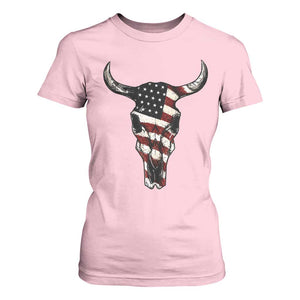 Vintage Western Cow Skull Usa Flag T Shirt For Women Patriotic American Pride TS12 Light Pink Print Your Wear