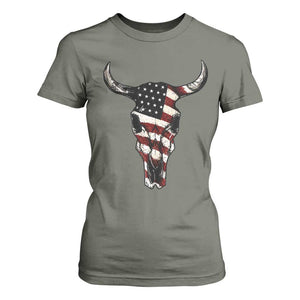 Vintage Western Cow Skull Usa Flag T Shirt For Women Patriotic American Pride TS12 Military Green Print Your Wear