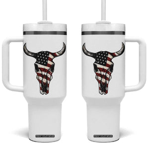 Vintage Western Cow Skull Usa Flag Tumbler With Handle Patriotic American Pride