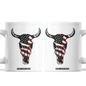 Vintage Western Cow Skull Usa Flag Coffee Mug Patriotic American Pride TS12 White Print Your Wear