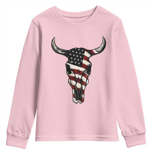 Vintage Western Cow Skull Usa Flag Youth Sweatshirt Patriotic American Pride