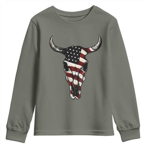 Vintage Western Cow Skull Usa Flag Youth Sweatshirt Patriotic American Pride