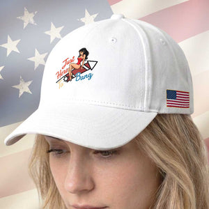 Funny Patriotic Pin Up Girl Firework USA Gift Baseball Cap Just Here To Bang