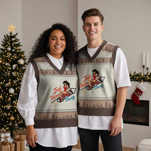 Funny Patriotic Pin Up Girl Firework USA Gift V-Neck Knit Sweater Vest Just Here To Bang
