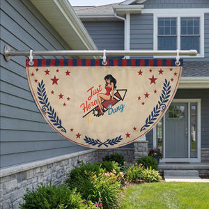 Funny Pin Up Girl Firework USA Gift Patriotic Fan Flag Just Here To Bang