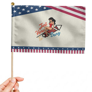 Funny Pin Up Girl Firework USA Gift Patriotic Handheld Flag Just Here To Bang
