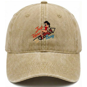 Funny Patriotic Pin Up Girl Firework USA Gift Washed Cotton Baseball Cap Just Here To Bang