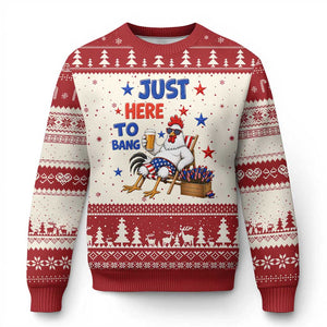 Funny Chicken 4th Of July Celebration Ugly Christmas Sweater Just Here To Bang