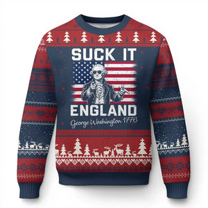 Funny 4th Of July George Washington Ugly Christmas Sweater Suck It England