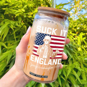 Funny 4th Of July George Washington Glass Can Suck It England