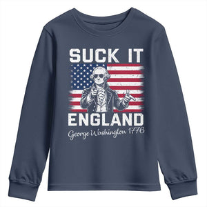 Funny 4th Of July George Washington Youth Sweatshirt Suck It England TS12 Navy Print Your Wear