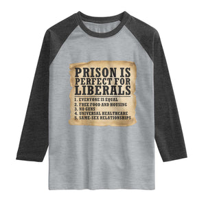 Vintage Prison Is Perfect For Liberals Raglan Shirt Funny Political Graphic