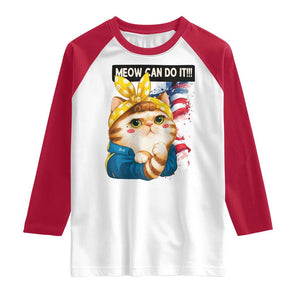 Meow Can Do It Raglan Shirt Funny Feminist Cat Lover Gift TS12 White Red Print Your Wear