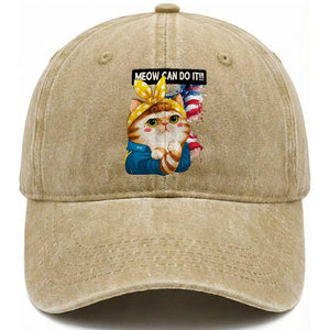 Meow Can Do It Washed Cotton Baseball Cap Funny Feminist Cat Lover Gift TS12 Print Your Wear