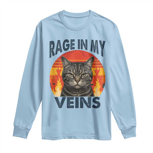 Cat Meme Long Sleeve Shirt Funny Rage In My Veins Sarcastic Animal Humor TS12 Light Blue Print Your Wear