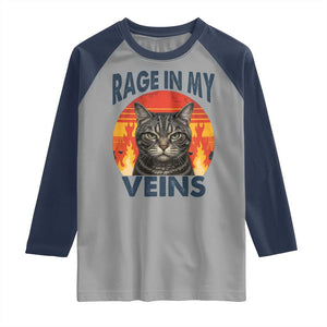 Cat Meme Raglan Shirt Funny Rage In My Veins Sarcastic Animal Humor TS12 Sport Gray Navy Print Your Wear