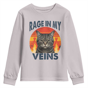 Cat Meme Youth Sweatshirt Funny Rage In My Veins Sarcastic Animal Humor TS12 Ice Gray Print Your Wear