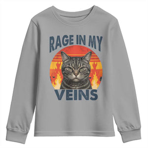 Cat Meme Youth Sweatshirt Funny Rage In My Veins Sarcastic Animal Humor TS12 Sport Gray Print Your Wear