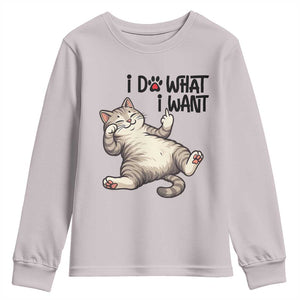 Cat Lover Youth Sweatshirt Funny I Do What I Want TS12 Ice Gray Print Your Wear