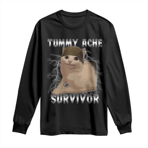 Tummy Ache Survivor Long Sleeve Shirt Cat Meme Humor Gift TS12 Black Print Your Wear