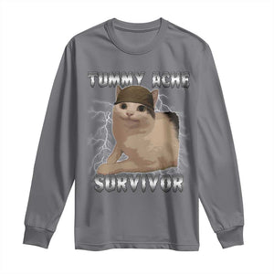 Tummy Ache Survivor Long Sleeve Shirt Cat Meme Humor Gift TS12 Charcoal Print Your Wear