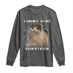 Tummy Ache Survivor Long Sleeve Shirt Cat Meme Humor Gift TS12 Dark Heather Print Your Wear