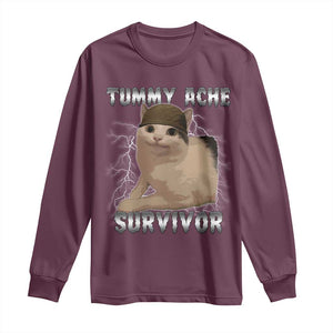 Tummy Ache Survivor Long Sleeve Shirt Cat Meme Humor Gift TS12 Maroon Print Your Wear