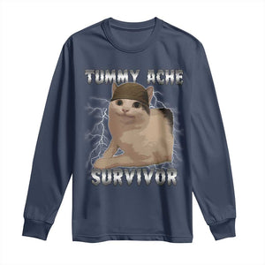Tummy Ache Survivor Long Sleeve Shirt Cat Meme Humor Gift TS12 Navy Print Your Wear