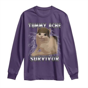 Tummy Ache Survivor Long Sleeve Shirt Cat Meme Humor Gift TS12 Purple Print Your Wear
