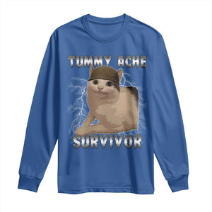 Tummy Ache Survivor Long Sleeve Shirt Cat Meme Humor Gift TS12 Royal Blue Print Your Wear