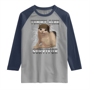 Tummy Ache Survivor Raglan Shirt Cat Meme Humor Gift TS12 Sport Gray Navy Print Your Wear