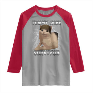 Tummy Ache Survivor Raglan Shirt Cat Meme Humor Gift TS12 Sport Gray Red Print Your Wear