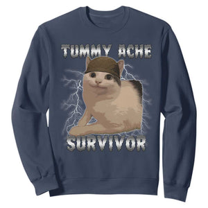 Tummy Ache Survivor Sweatshirt Cat Meme Humor Gift TS12 Navy Print Your Wear