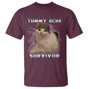Tummy Ache Survivor T Shirt Cat Meme Humor Gift TS12 Maroon Print Your Wear