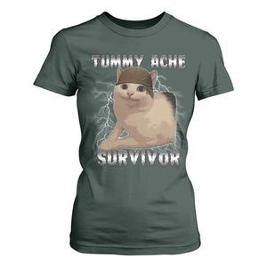 Tummy Ache Survivor T Shirt For Women Cat Meme Humor Gift TS12 Dark Forest Green Print Your Wear