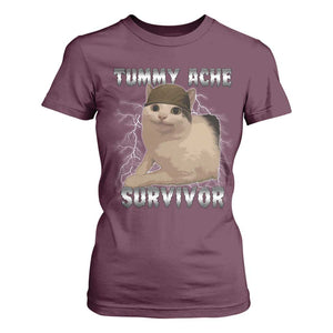 Tummy Ache Survivor T Shirt For Women Cat Meme Humor Gift TS12 Maroon Print Your Wear
