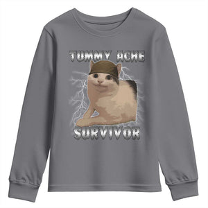 Tummy Ache Survivor Youth Sweatshirt Cat Meme Humor Gift TS12 Charcoal Print Your Wear