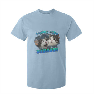 Tummy Ache Survivor T Shirt For Kid Funny Cat Meme For Cat Lover TS12 Light Blue Print Your Wear