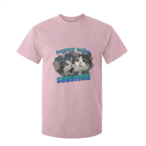 Tummy Ache Survivor T Shirt For Kid Funny Cat Meme For Cat Lover TS12 Light Pink Print Your Wear