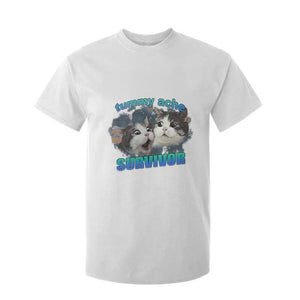 Tummy Ache Survivor T Shirt For Kid Funny Cat Meme For Cat Lover TS12 White Print Your Wear