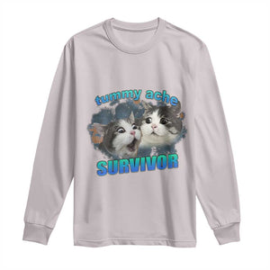 Tummy Ache Survivor Long Sleeve Shirt Funny Cat Meme For Cat Lover TS12 Ice Gray Print Your Wear