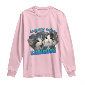 Tummy Ache Survivor Long Sleeve Shirt Funny Cat Meme For Cat Lover TS12 Light Pink Print Your Wear