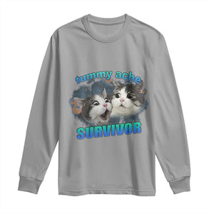 Tummy Ache Survivor Long Sleeve Shirt Funny Cat Meme For Cat Lover TS12 Sport Gray Print Your Wear