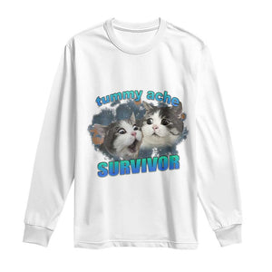 Tummy Ache Survivor Long Sleeve Shirt Funny Cat Meme For Cat Lover TS12 White Print Your Wear