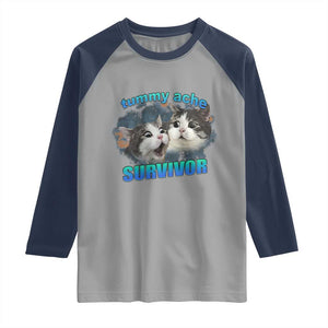 Tummy Ache Survivor Raglan Shirt Funny Cat Meme For Cat Lover TS12 Sport Gray Navy Print Your Wear