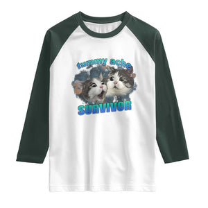 Tummy Ache Survivor Raglan Shirt Funny Cat Meme For Cat Lover TS12 White Dark Forest Green Print Your Wear