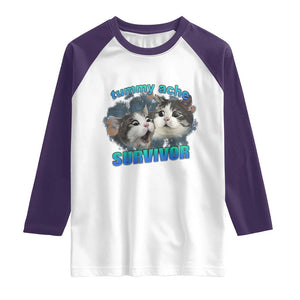 Tummy Ache Survivor Raglan Shirt Funny Cat Meme For Cat Lover TS12 White Purple Print Your Wear