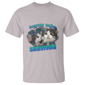 Tummy Ache Survivor T Shirt Funny Cat Meme For Cat Lover TS12 Ice Gray Print Your Wear