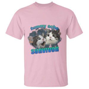 Tummy Ache Survivor T Shirt Funny Cat Meme For Cat Lover TS12 Light Pink Print Your Wear