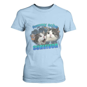 Tummy Ache Survivor T Shirt For Women Funny Cat Meme For Cat Lover TS12 Light Blue Print Your Wear